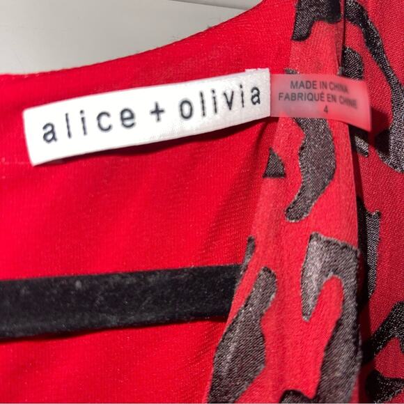 ALICE + OLIVIA Brooks Leopard Animal Print Fit & Flare Red Dress Size 4 - Picture 6 of 11